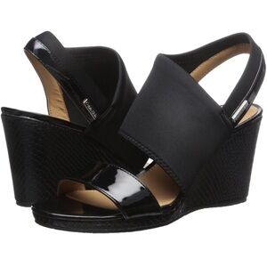Calvin Klein Bryley Glossy Black Wedge Heel Sandal 9.5